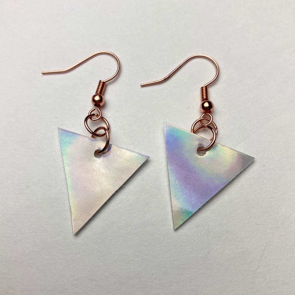 Faux Leather Holographic Triangle Earrings - Picture 2 of 6